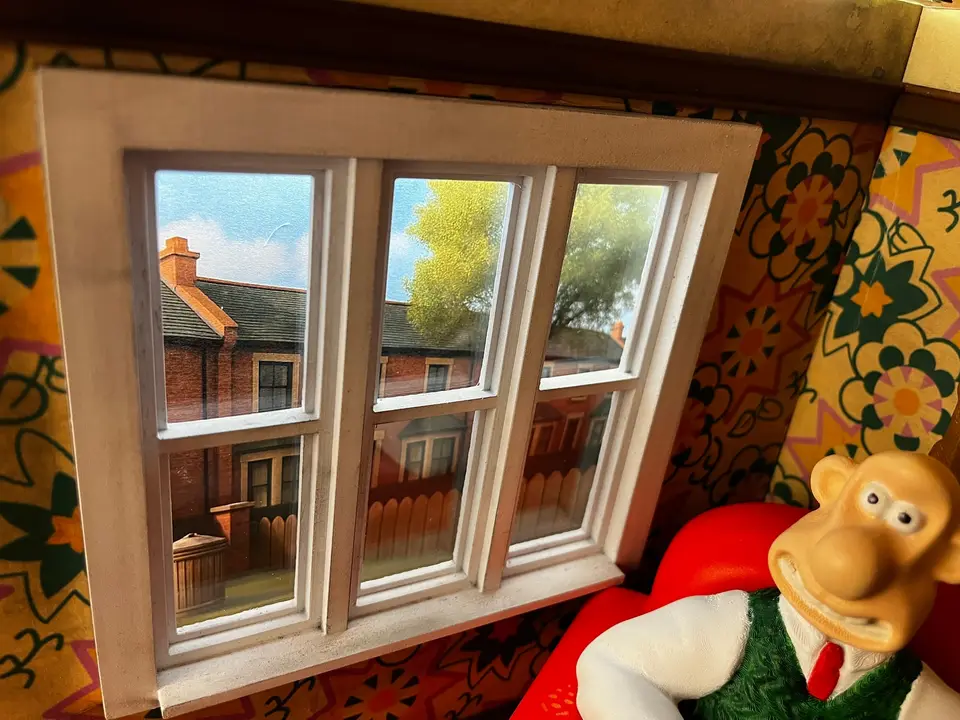 A closer view of the painted Wallace and Gromit diorama
